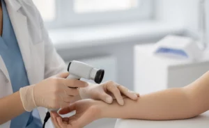 konsultacja dermatologiczna z dermatoskopem w celu oceny zmian skórnych